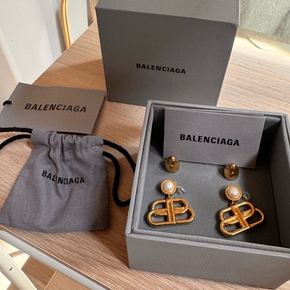 Balenciaga Gold Earrings with Pearl Accent - Picture 1 of 4